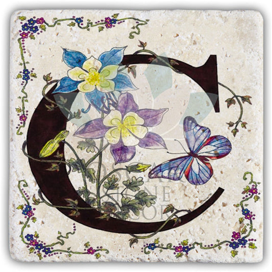 LETTER C SINGLE NATURAL STONE COASTER / BA-C3 (COASTER)
