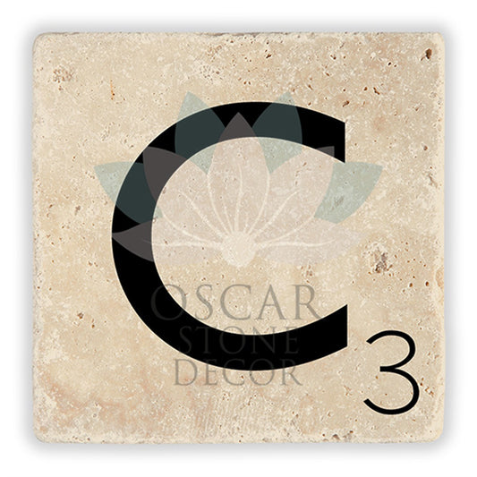 LETTER C SINGLE NATURAL STONE COASTER / BA-C2 (COASTER)
