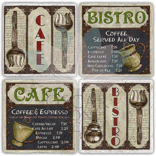 CAFE BISTRO 4-Piece NATURAL STONE COASTERS / BA364 (COASTER)