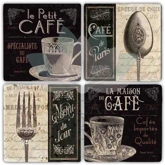 CAFE DE PARIS 4-Piece NATURAL STONE COASTERS / BA294 (COASTER)
