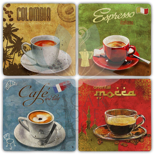 CAFFEE CUPS WORLDS 4-Piece NATURAL STONE COASTERS / BA476 (COASTER)
