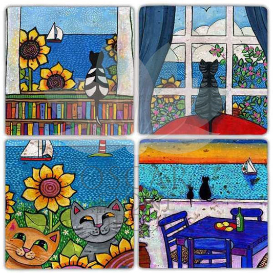 CAT COLOR 4-Piece NATURAL STONE COASTERS / BA305 (COASTER)