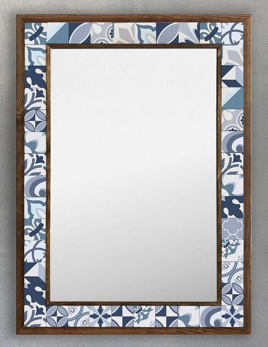 WOOD FRAMED MOSAIC NATURAL STONE MIRROR / AYN-113