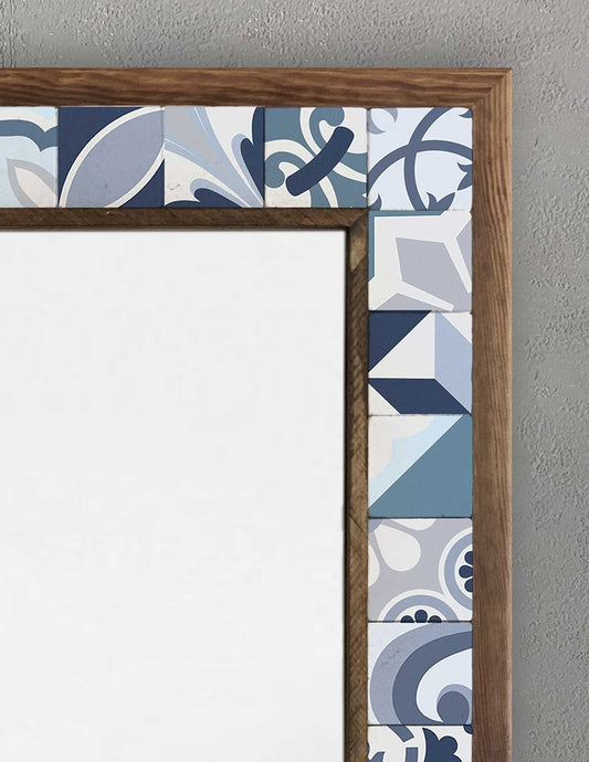 WOOD FRAMED MOSAIC NATURAL STONE MIRROR / AYN-113