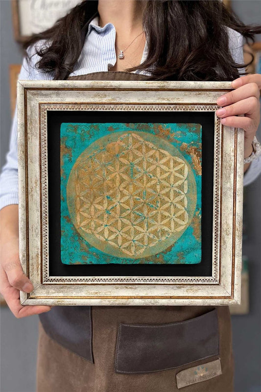 Framed Painting Stone Wall Decor 12" x 12" Flower of Life