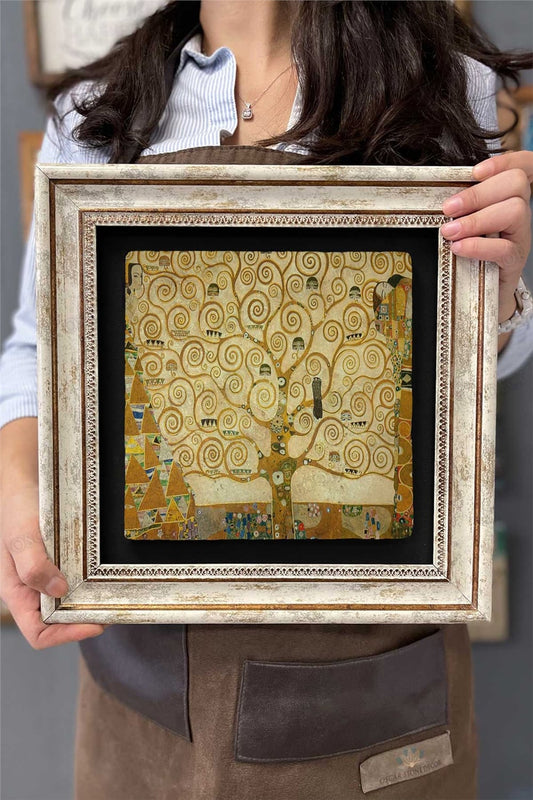 Framed Painting Stone Wall Decor 12" x 12" Gustav Klimt Painting