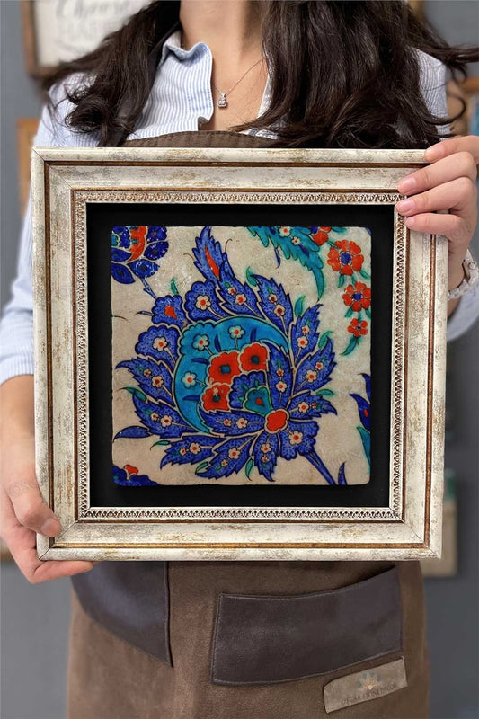 Framed Painting Stone Wall Decor 12" x 12" Tile Ceramic Patterned Marble Painting