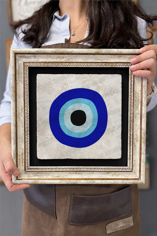 Framed Painting Stone Wall Decor 12" x 12" Evil Eye Bead Painting