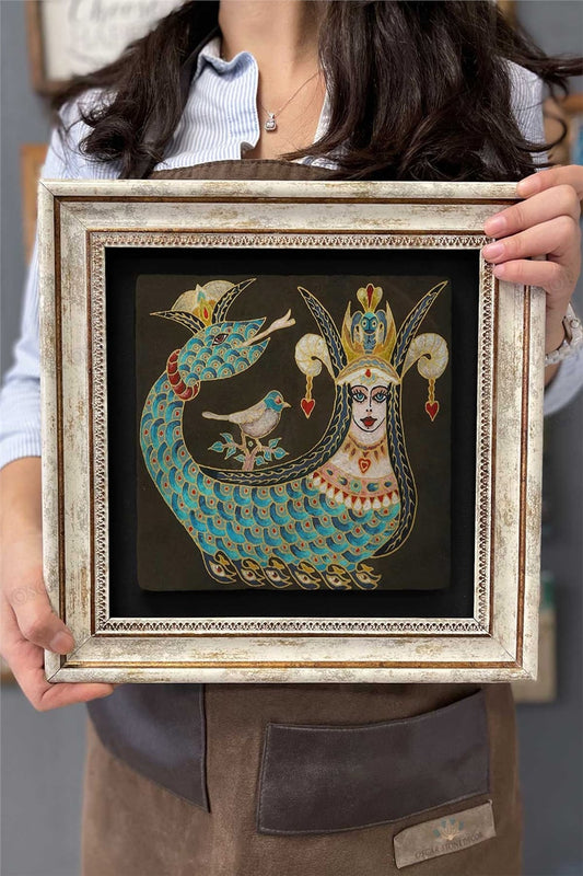 Framed Painting Stone Wall Decor 12" x 12" Shahmaran Painting