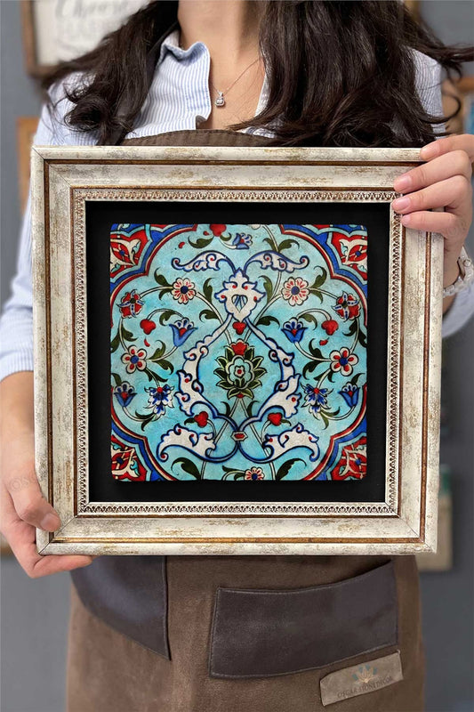 Framed Painting Stone Wall Decor 12" x 12" Tile Ceramic Patterned Marble Painting