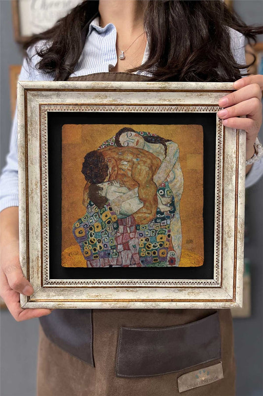 Framed Painting Stone Wall Decor 12" x 12" Gustav Klimt Family Painting