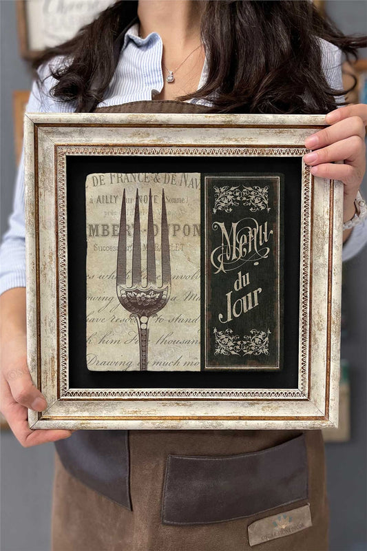 Framed Painting Stone Wall Decor 12" x 12" Menu du Jour