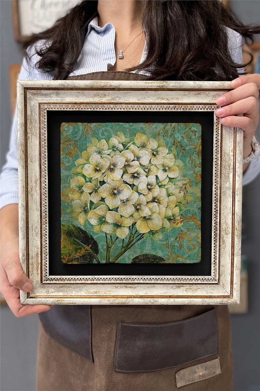 Framed Painting Stone Wall Decor 12" x 12" Hydrangea Flower Painting