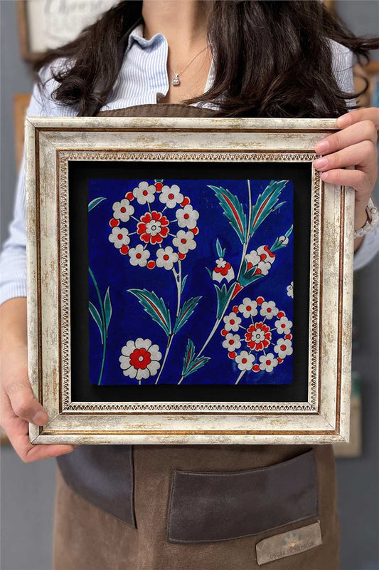 Framed Painting Stone Wall Decor 12" x 12" Ceramic Tile Patterned
