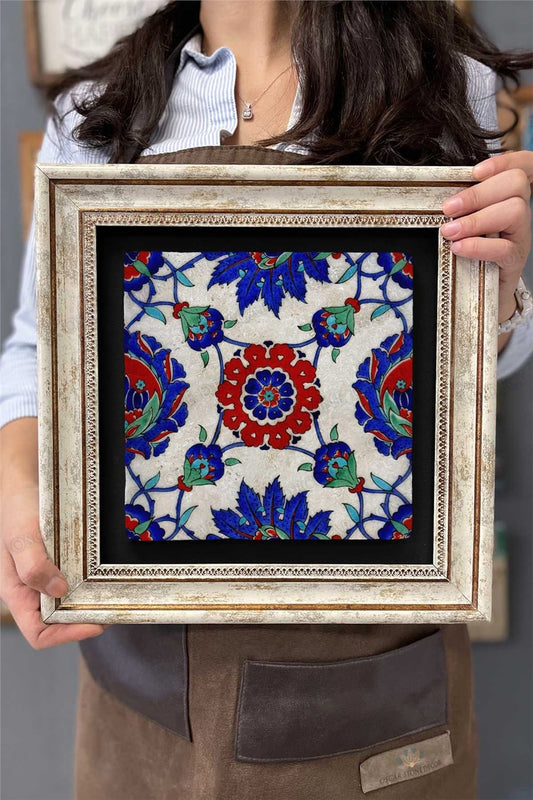 Framed Painting Stone Wall Decor 12" x 12" Tile Ceramic Patterned Marble Painting