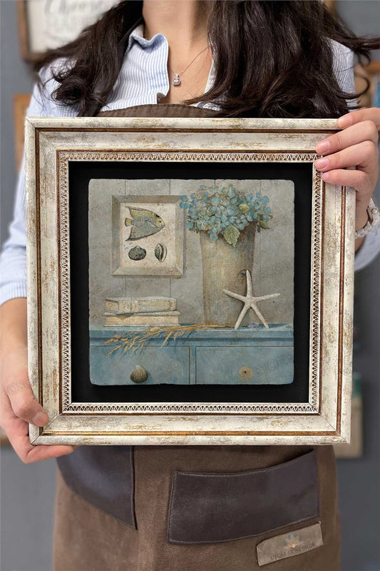 Framed Painting Stone Wall Decor 12" x 12" Decor Antique Painting