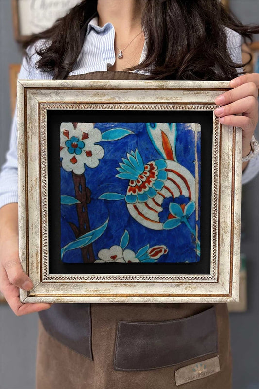 Framed Painting Stone Wall Decor 12" x 12" Tile Ceramic Patterned Marble Painting