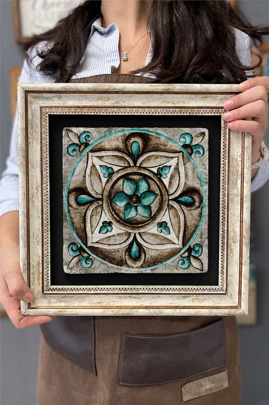 Framed Table Stone Wall Decor 12" x 12" Antique Patterned Design Marble