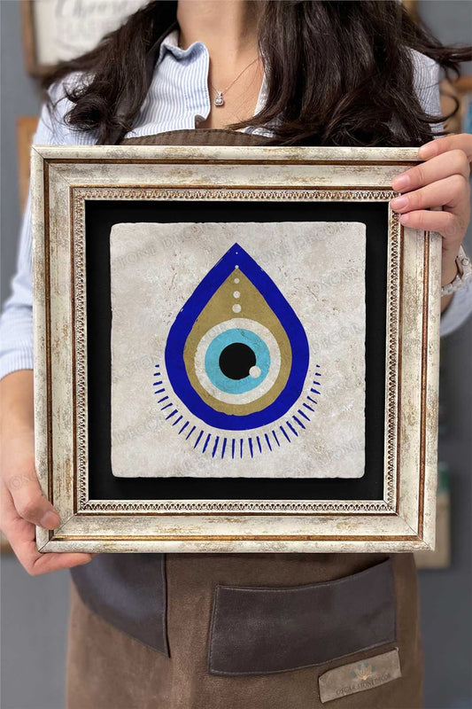 Framed Painting Stone Wall Decor 12" x 12" Evil Eye Bead Painting