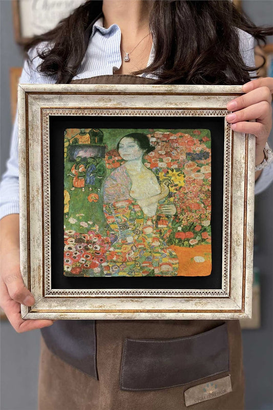 Framed Painting Stone Wall Decor 12" x 12" Gustav Klimt Painting
