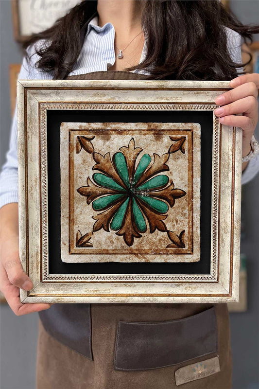 Framed Painting Stone Wall Decor 12" x 12" Ceramic Tile Designed Porcelain Pattern
