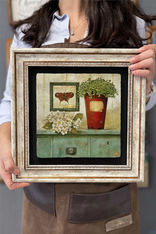 Framed Painting Stone Wall Decor 12" x 12" Hydrangea Flower