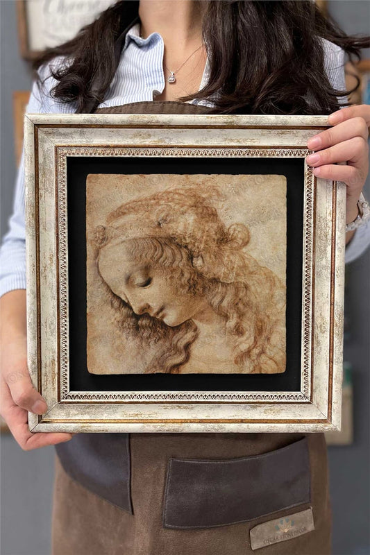 Framed Painting Stone Wall Decor 12" x 12" Leonardo Da Vinci Painting