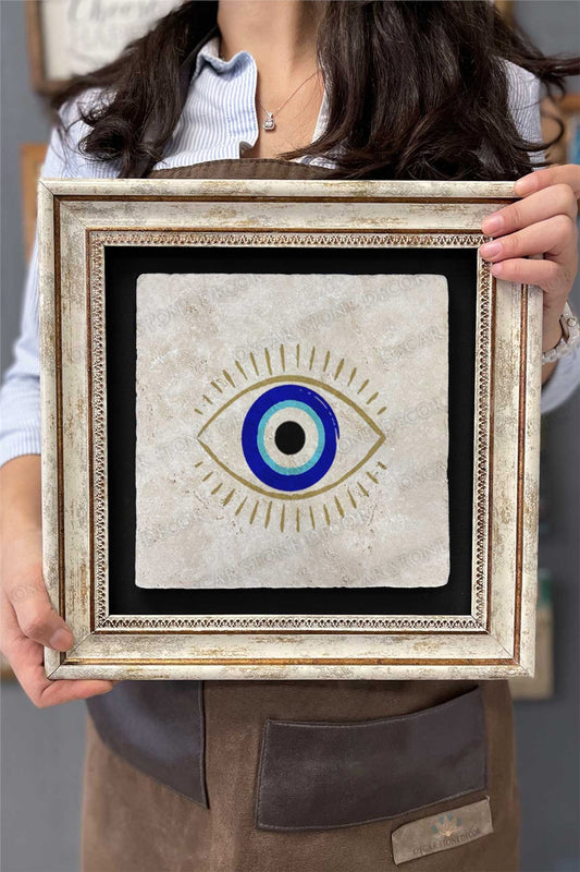 Framed Painting Stone Wall Decor 12" x 12" Evil Eye Bead Painting