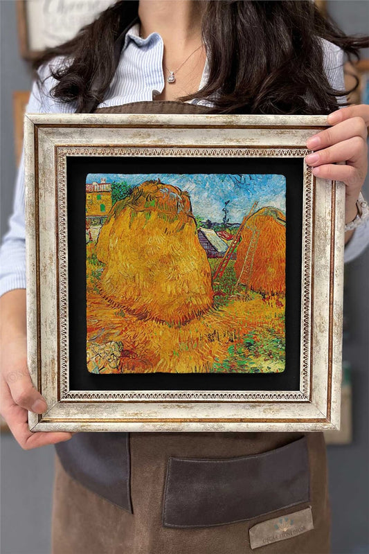Framed Painting Stone Wall Decor 12" x 12" Van Gogh Painting