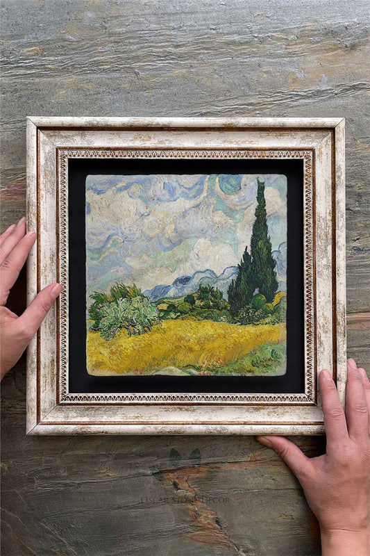 Framed Painting Stone Wall Decor 12" x 12" Van Gogh Painting