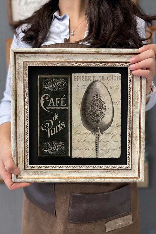 Framed Painting Stone Wall Decor 12" x 12" Cafe de Paris