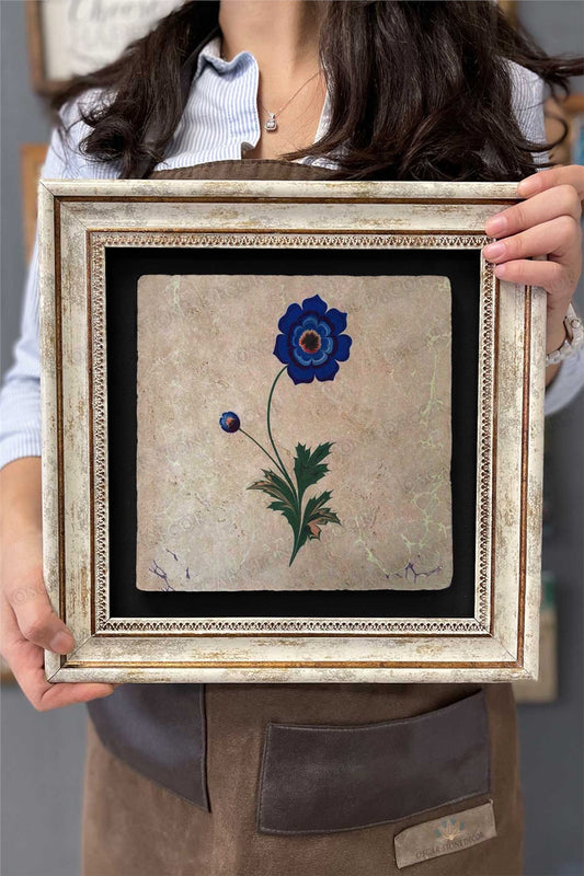 Framed Painting Stone Wall Decor 12" x 12" Ebruli Flower Design Painting