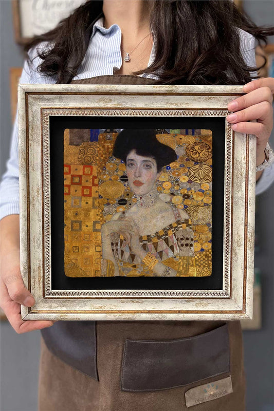 Framed Painting Stone Wall Decor 12" x 12" Gustav Klimt Painting