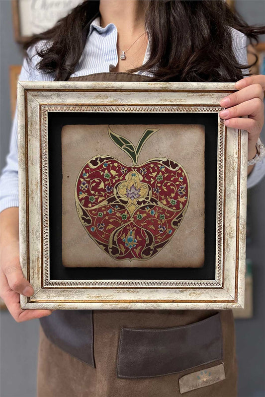 Framed Painting Stone Wall Decor 12" x 12" Antique Drawing Apple