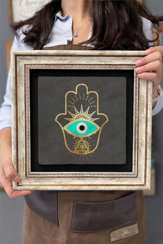 Framed Painting Stone Wall Decor 12" x 12" Fatma Mother Hand Painting