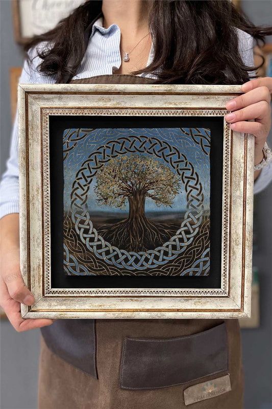 Framed Painting Stone Wall Decor 12" x 12" Tree of Life Painting