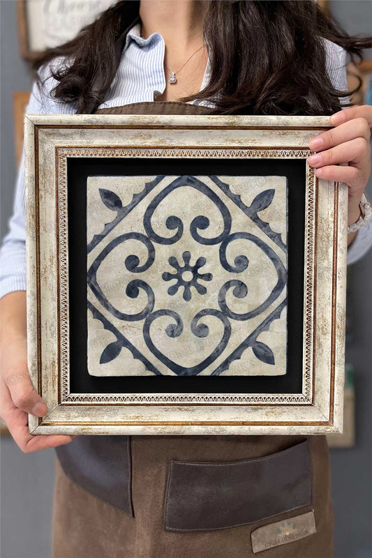 Framed Painting Stone Wall Decor 12" x 12" Antique Pattern Painting