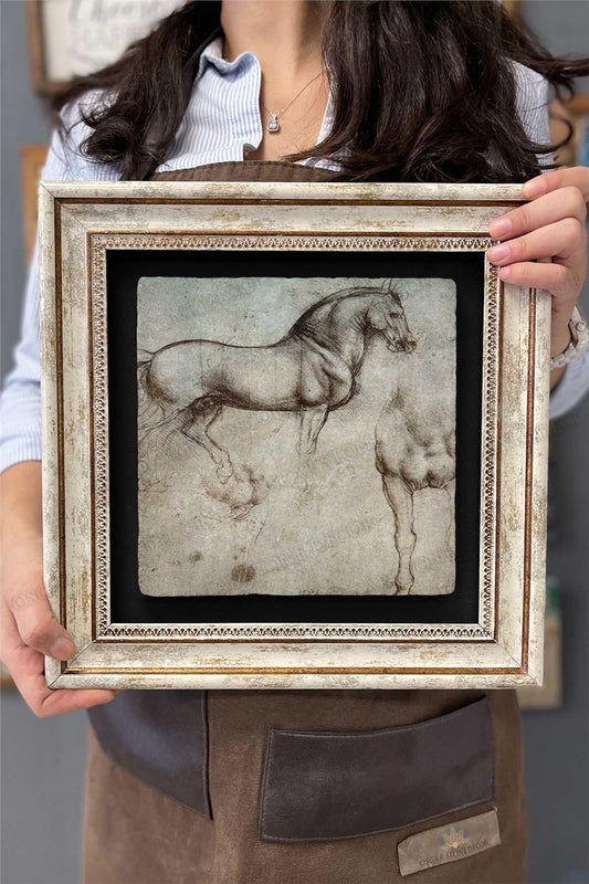 Framed Painting Stone Wall Decor 12" x 12" Leonardo Da Vinci Painting