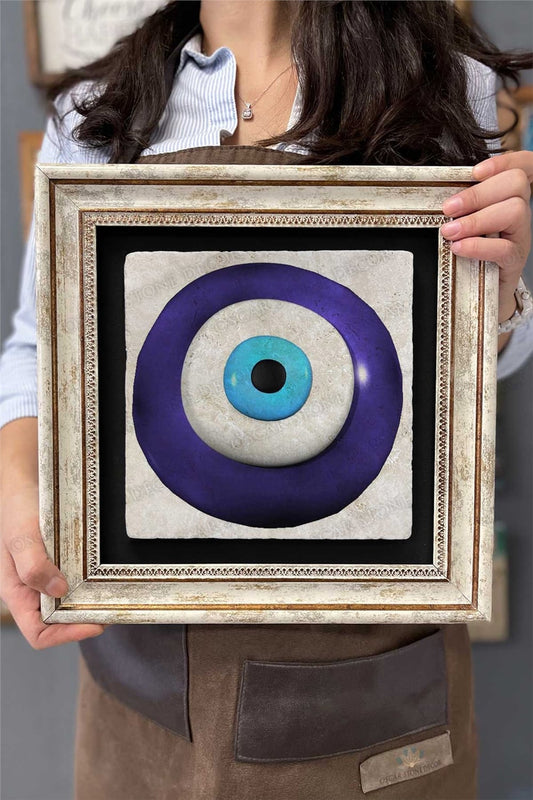 Framed Painting Stone Wall Decor 12" x 12" Evil Eye Bead