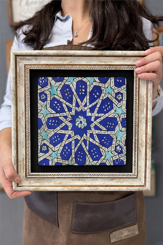 Framed Painting Stone Wall Decor 12" x 12" With Ceramic Tile Design
