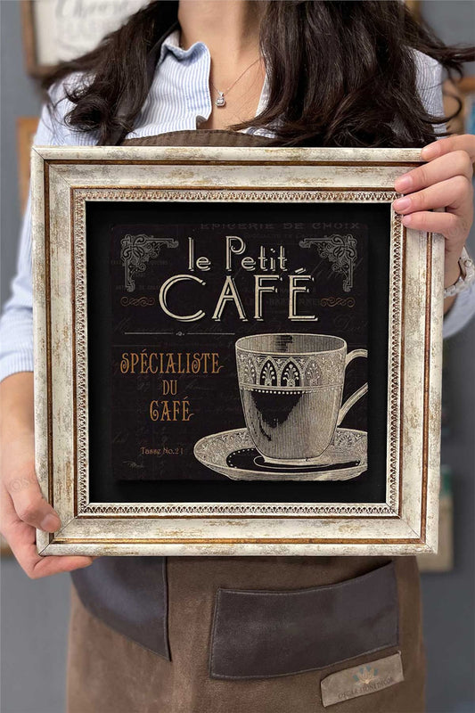 Framed Painting Stone Wall Decor 12" x 12" Le Petit Cafe