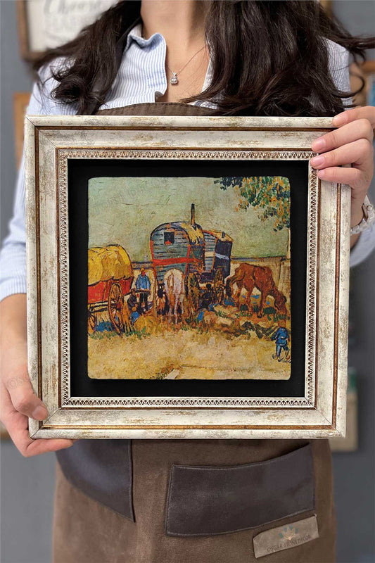 Framed Painting Stone Wall Decor 12" x 12" Van Gogh Painting