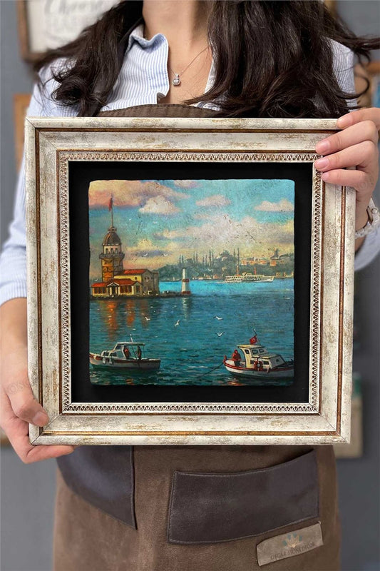 Framed Painting Stone Wall Decor 12" x 12" Maiden's Tower