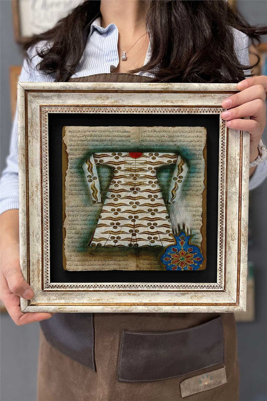 Framed Painting Stone Wall Decor 12" x 12" Sultan Kaftan Collage Drawing