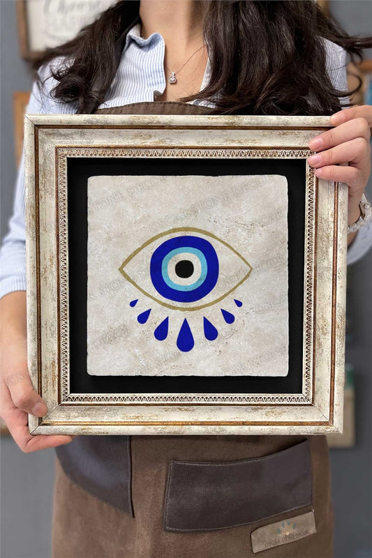 Framed Painting Stone Wall Decor 12" x 12" Evil Eye Bead Painting