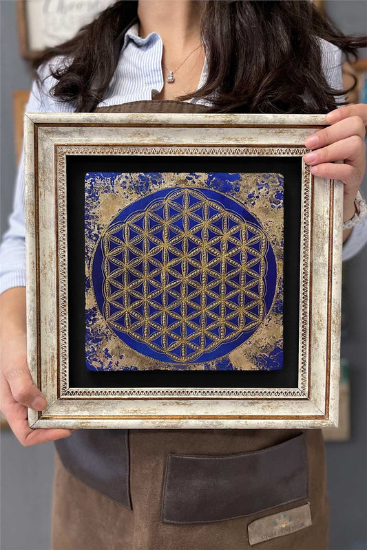 Framed Painting Stone Wall Decor 12" x 12" Flower of Life