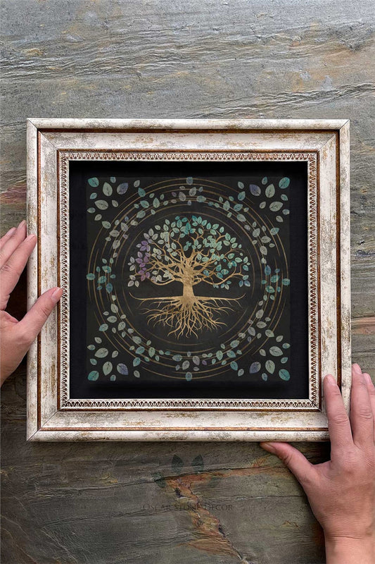 Framed Painting Stone Wall Decor 12" x 12" Tree of Life Painting