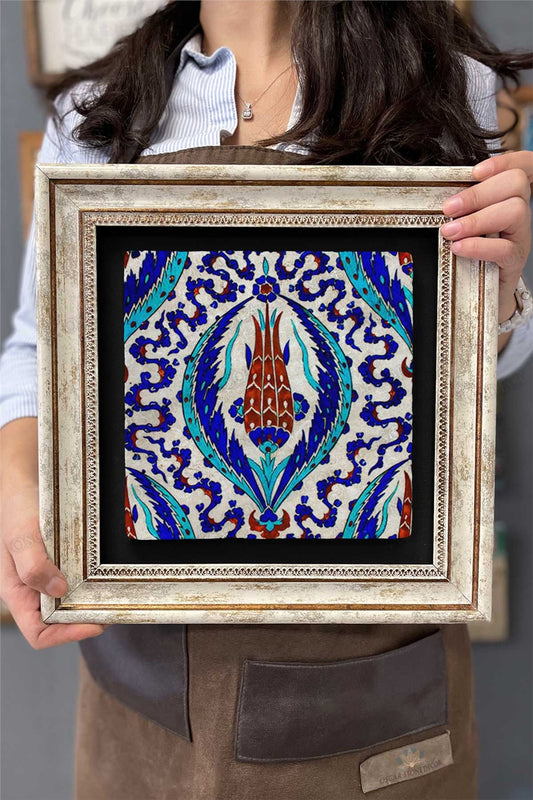 Framed Painting Stone Wall Decor 12" x 12" Ceramic Tile Patterned