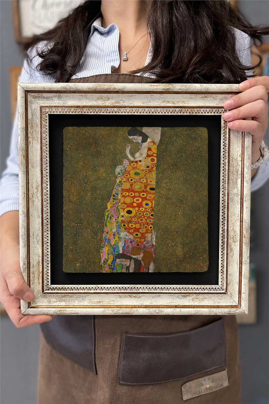 Framed Painting Stone Wall Decor 12" x 12" Gustav Klimt Painting