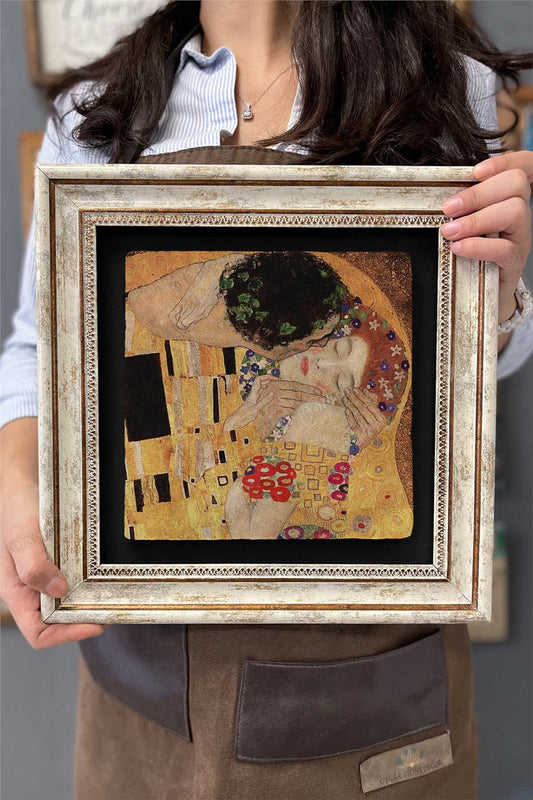 Framed Painting Stone Wall Decor 12" x 12" Gustav Klimt Painting